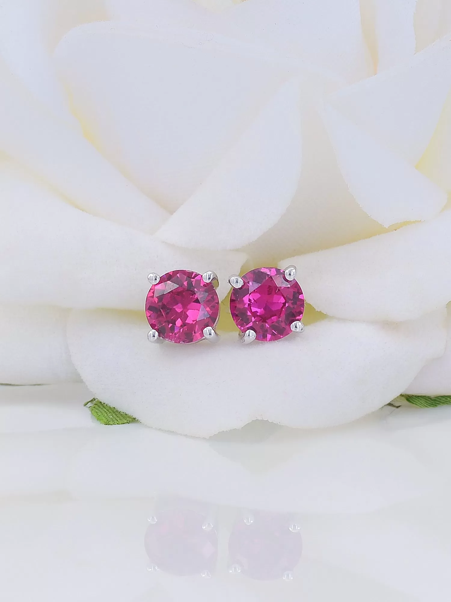 1 Carat Ruby Solitaire Earring Tops In Silver