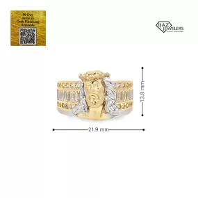 10K Gold Three Tone CZ Jesus Ring