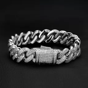 12mm Iced Out Cuban Link Bracelet for Men's in White Gold KRKC