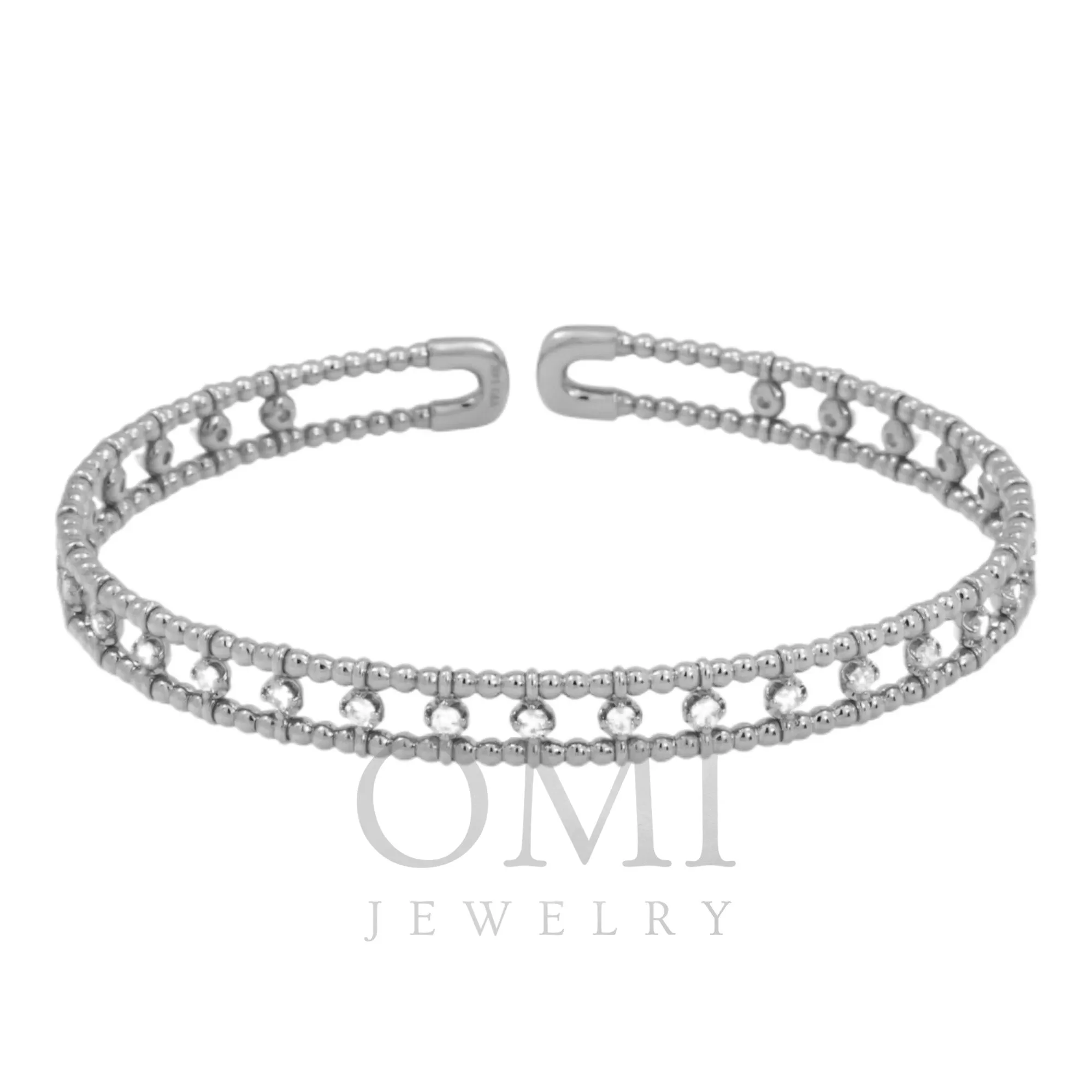 14K GOLD ROUND DIAMONDS THIN OPEN BANGLE BRACELET 0.72 CT