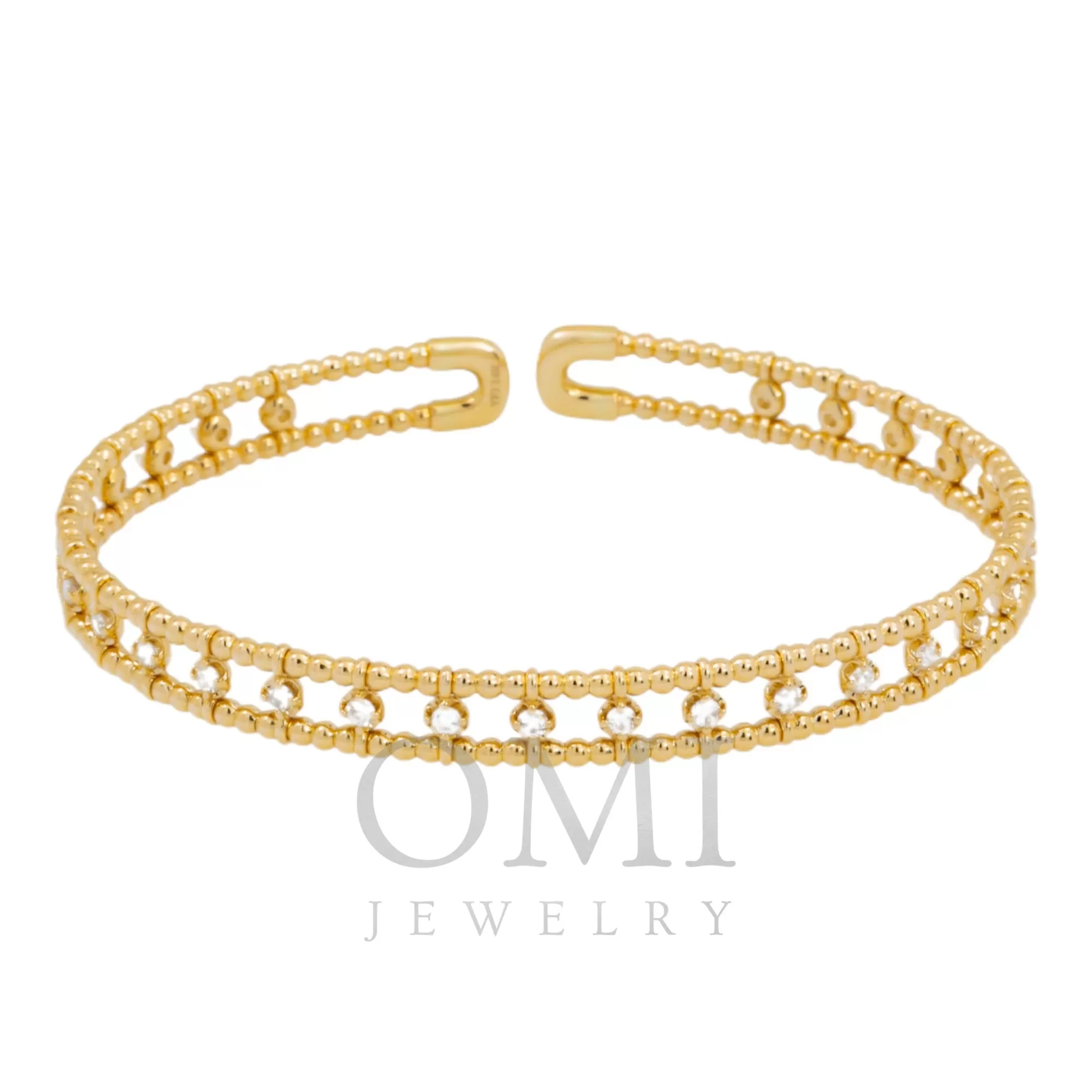 14K GOLD ROUND DIAMONDS THIN OPEN BANGLE BRACELET 0.72 CT