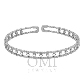 14K GOLD ROUND DIAMONDS THIN OPEN BANGLE BRACELET 0.72 CT