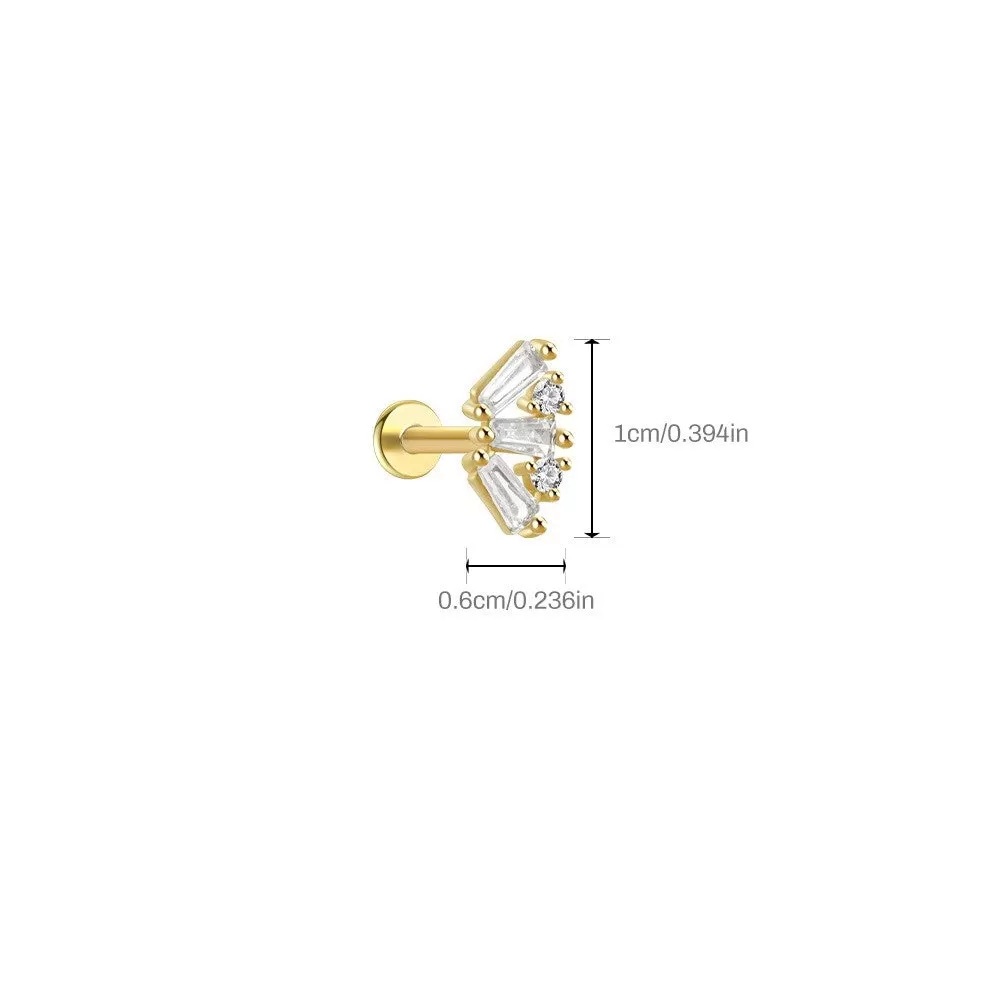 14K Solid Gold Baguette Cz Flat Back Earrings