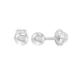 14k White Gold Plated 3mm Ball Studs Baby Children Screw Back Earrings