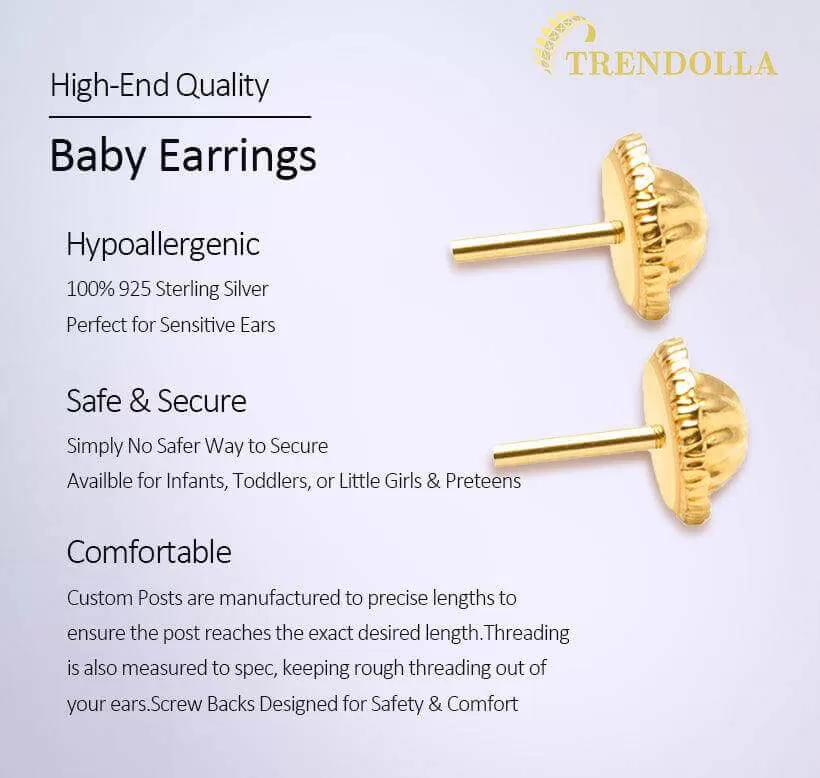 14k White Gold Plated 3mm Ball Studs Baby Children Screw Back Earrings