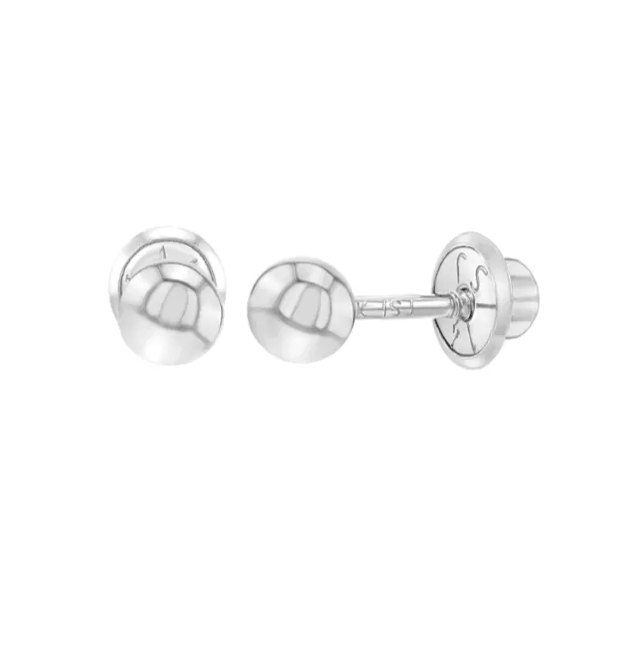 14k White Gold Plated 3mm Ball Studs Baby Children Screw Back Earrings