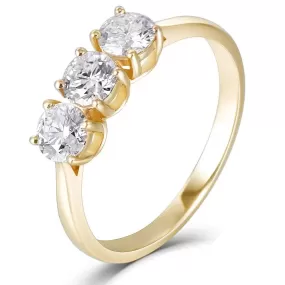 14k Yellow Gold 3 Stone Moissanite Ring 1ct Total