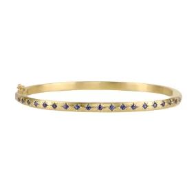 18K Gold and Star-Set Blue Sapphire Hinged Bangle