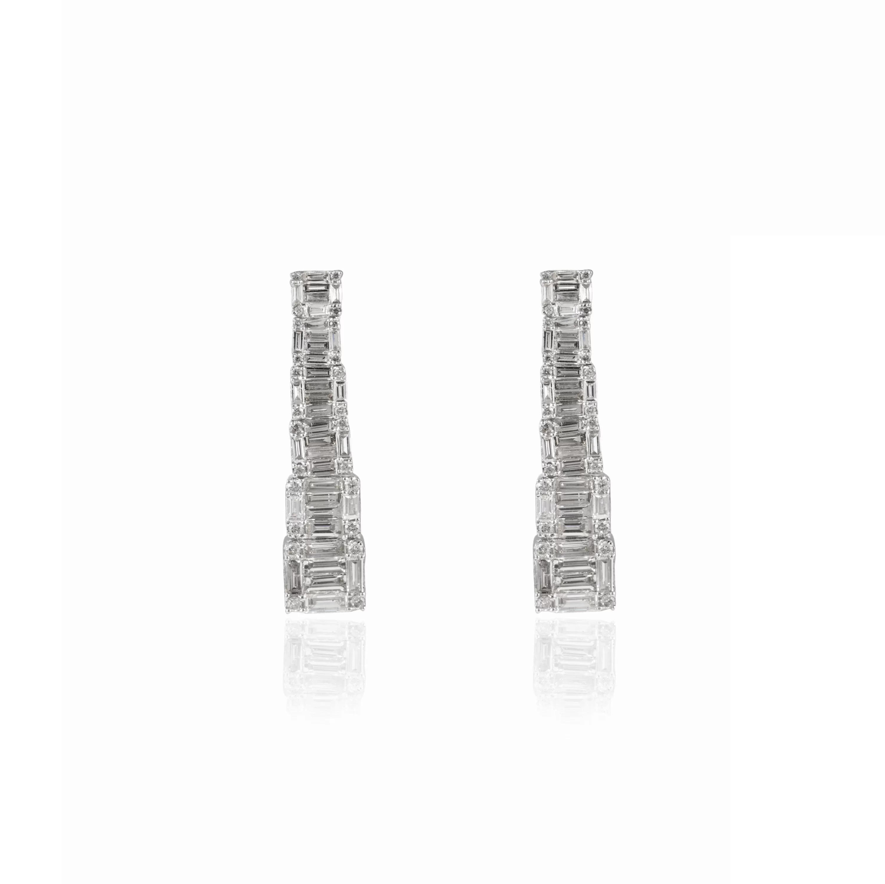 18K Gold Baguette Diamond Dangle Earrings