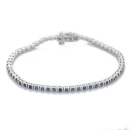 18K Gold Blue Sapphire Sleek Tennis Bracelet