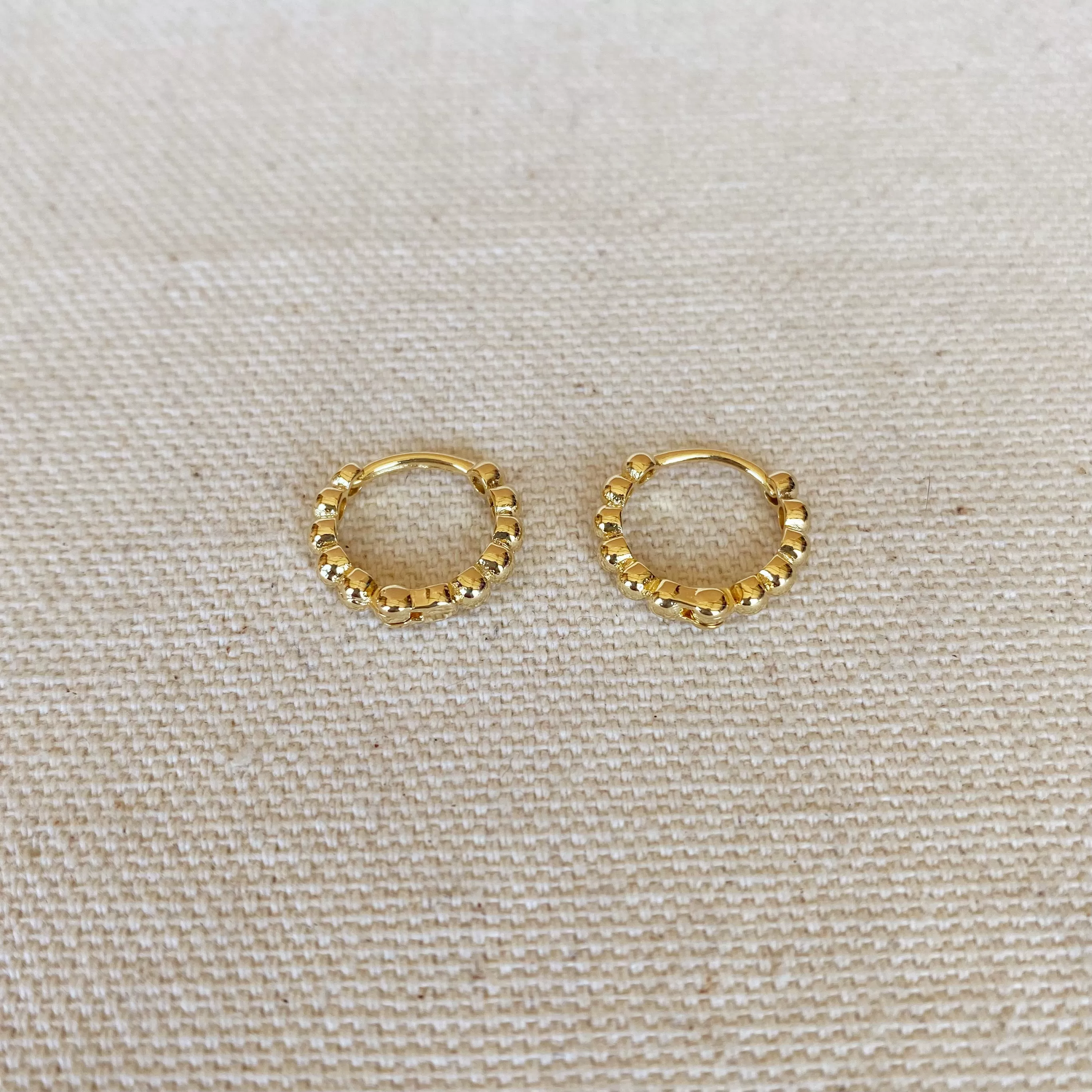 18k Gold Filled Beaded Clicker Hoop Earrings