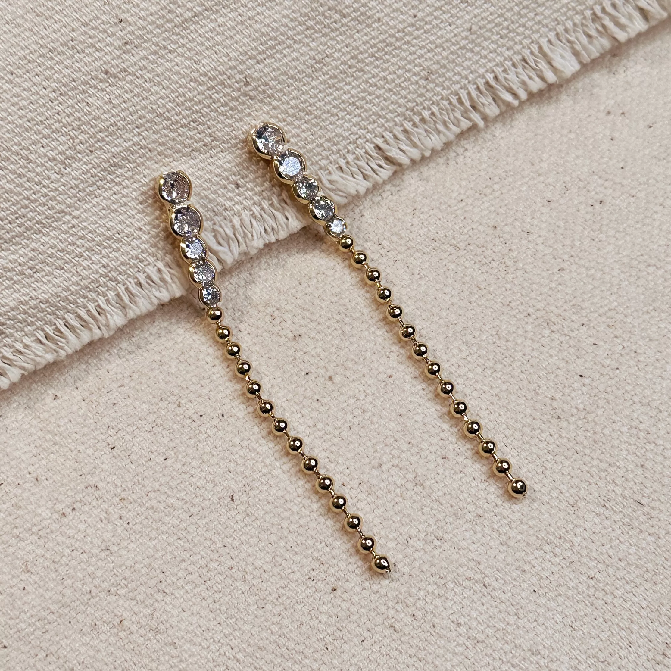 18k Gold Filled CZ And Beads Gradient Drop Earrings