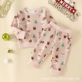 2 Pieces Set Baby Kid Girls Christmas Cartoon Print Tops And Pants Wholesale 231130173