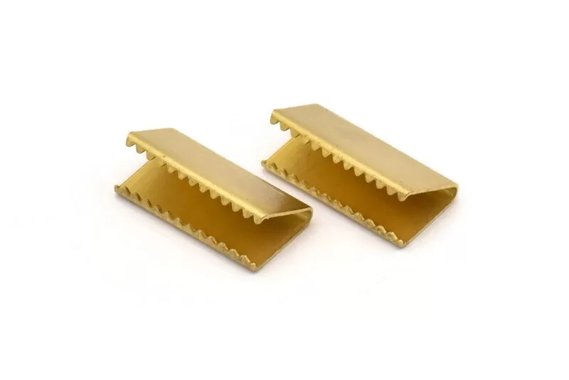 20mm Crimp End, 20 Raw Brass Ribbon Crimp Ends Without Loop, Findings (20x10mm) Brs 2326p  A0634