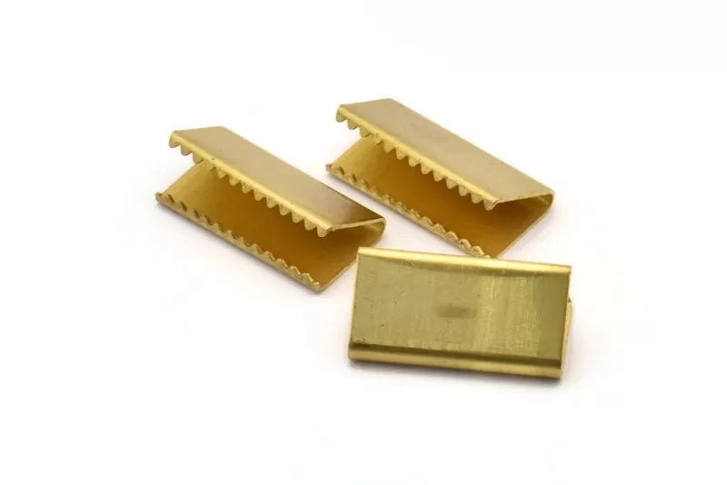 20mm Crimp End, 20 Raw Brass Ribbon Crimp Ends Without Loop, Findings (20x10mm) Brs 2326p  A0634