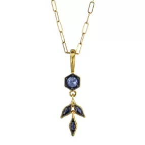 22K Gold Blue Sapphire Marquise Wheat Charm