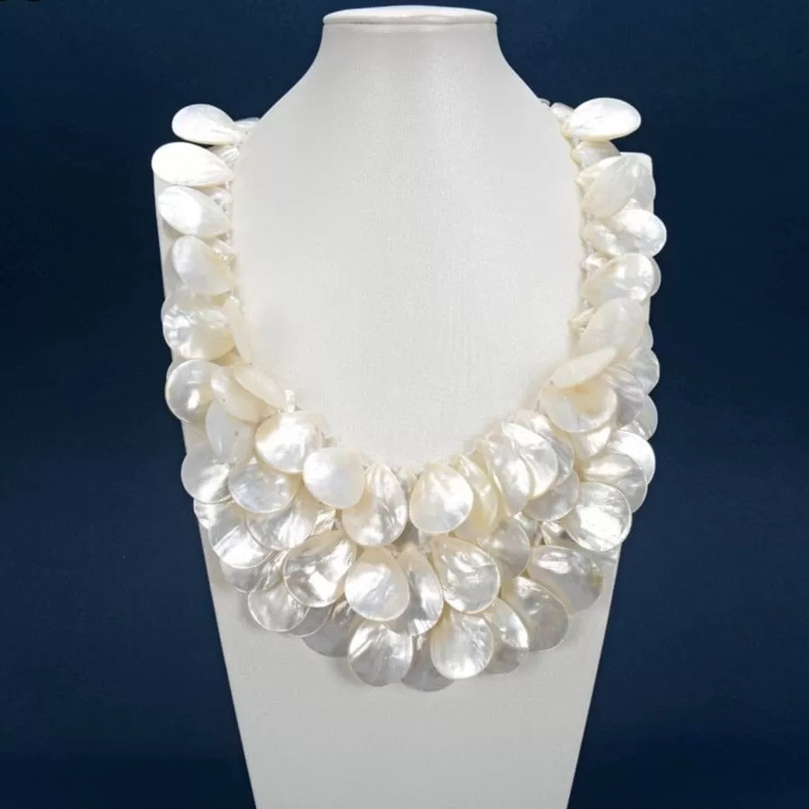 3 Strands Huge Mother Of Pearl Necklace