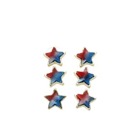 3PAIRS American USA Flag Theme Druzy Star Stud Earrings Set