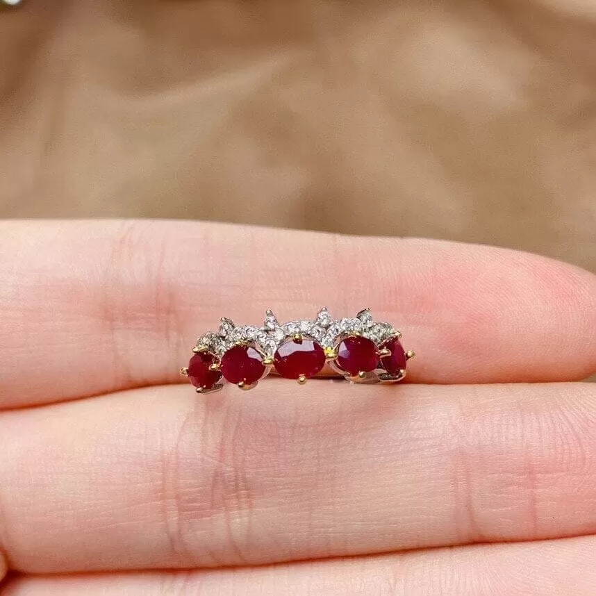 5 Pieces Natural Ruby 925 Sterling Silver Ring