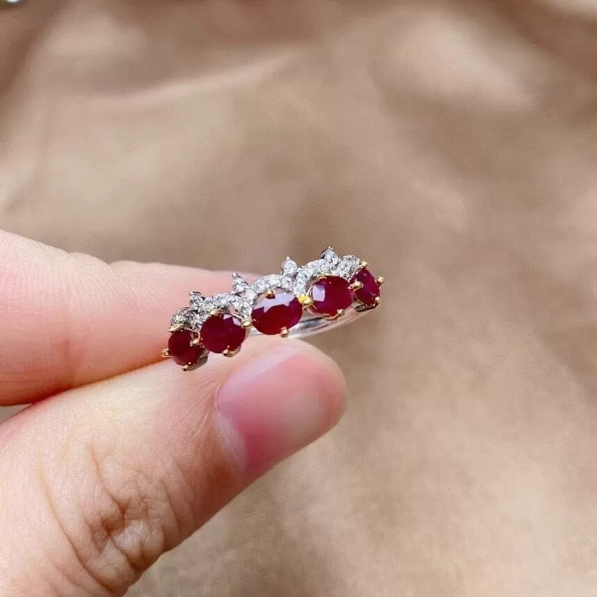 5 Pieces Natural Ruby 925 Sterling Silver Ring