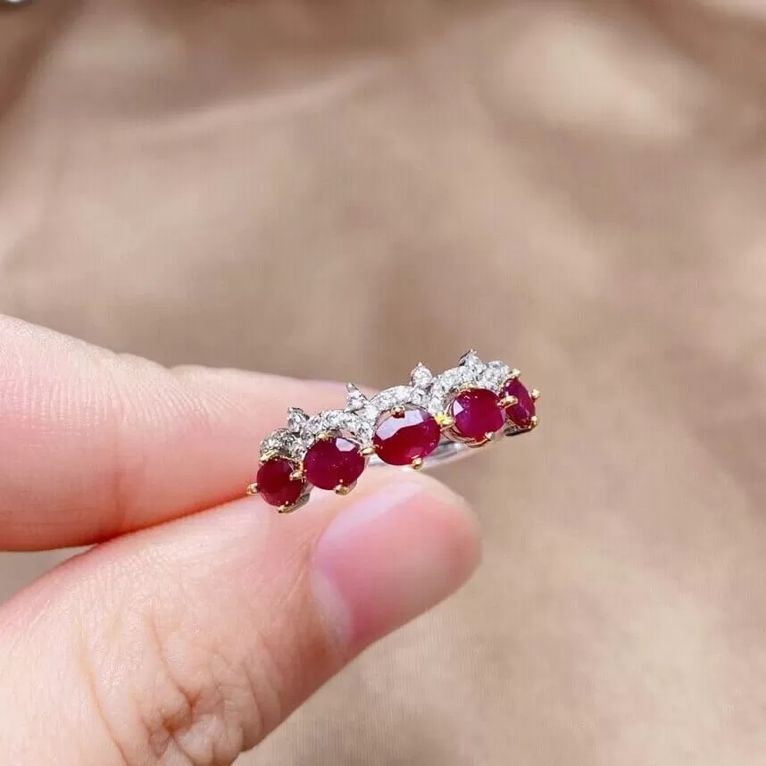 5 Pieces Natural Ruby 925 Sterling Silver Ring