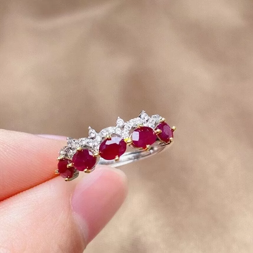 5 Pieces Natural Ruby 925 Sterling Silver Ring