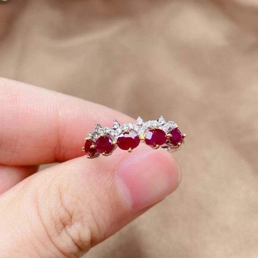 5 Pieces Natural Ruby 925 Sterling Silver Ring