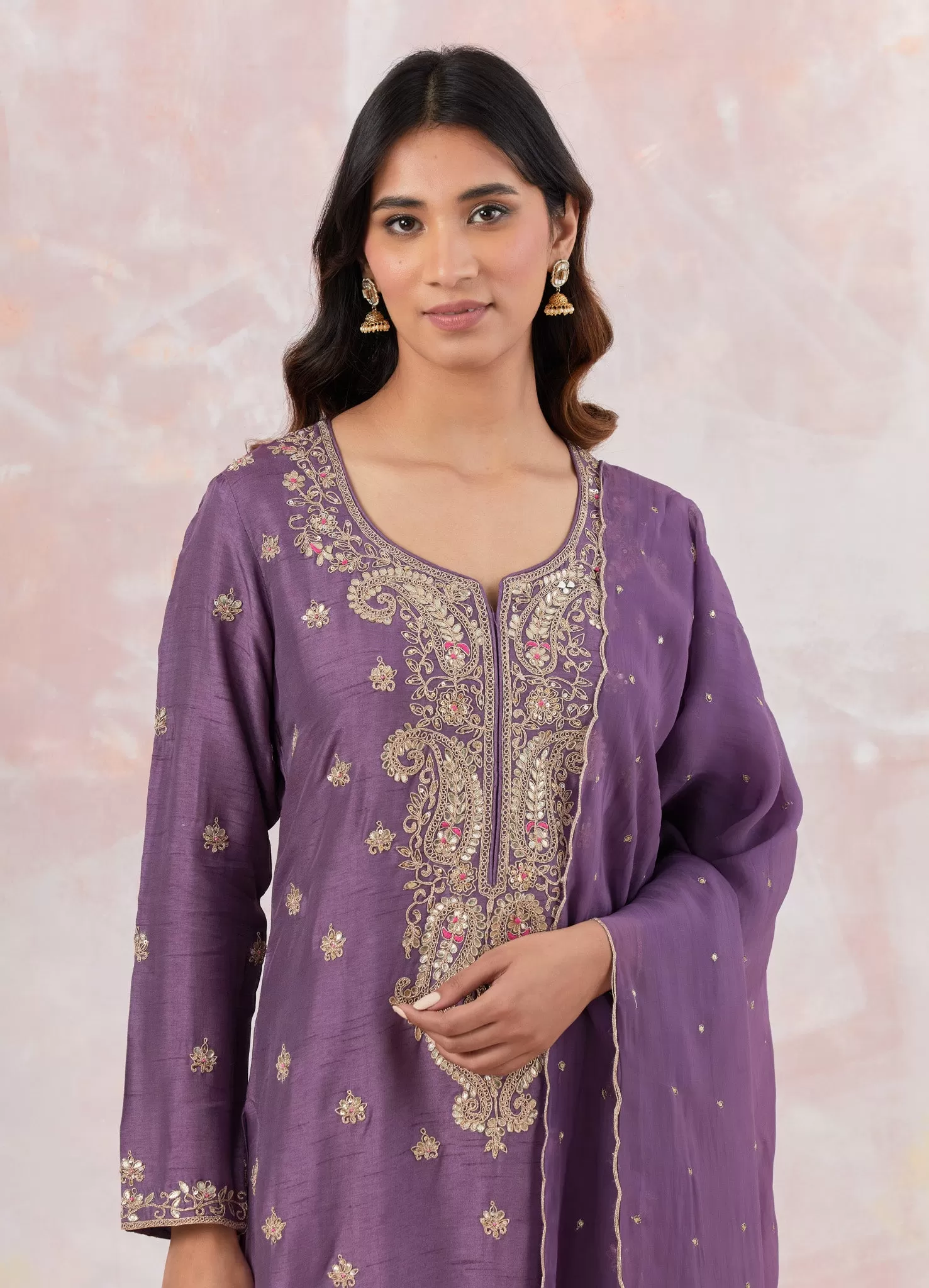 50Z871-RO Purple Suit Set With Gotta Pati Work