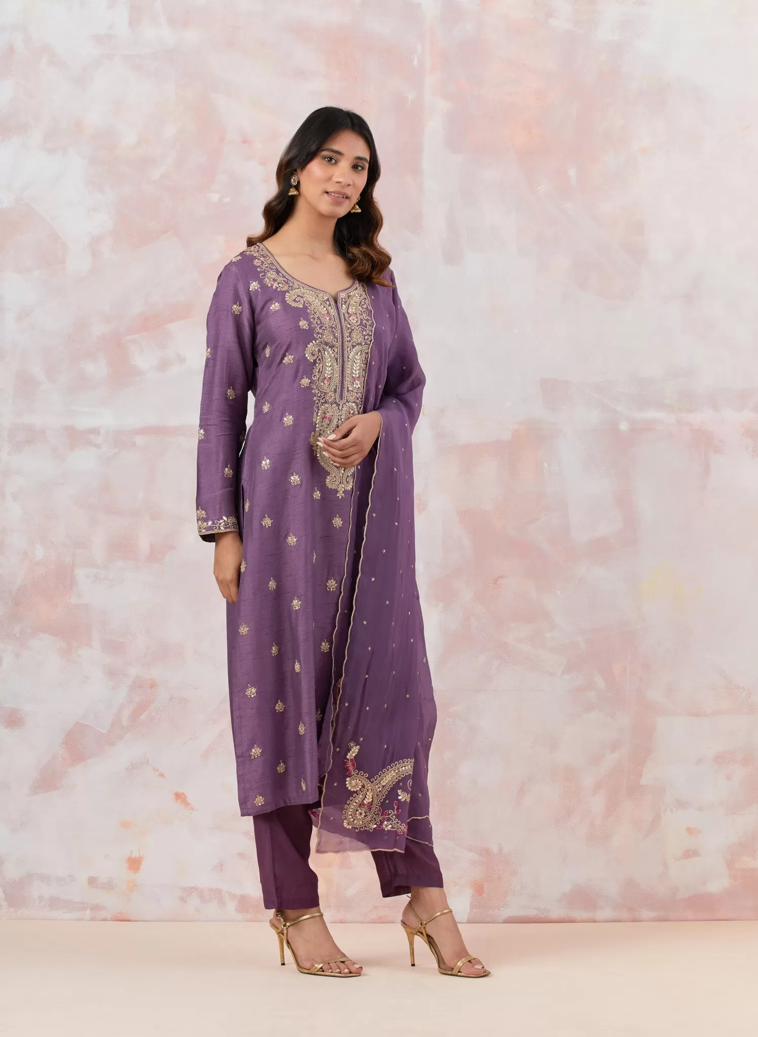 50Z871-RO Purple Suit Set With Gotta Pati Work