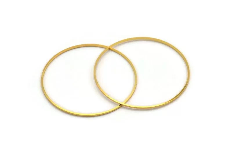 52mm Circle Connectors, 4 Gold Plated Brass Circle Connectors (52x1x1mm) A4075