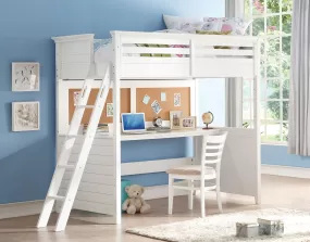 83 X 45 X 74 Twin White Poplar Wood Loft Bed With Desk