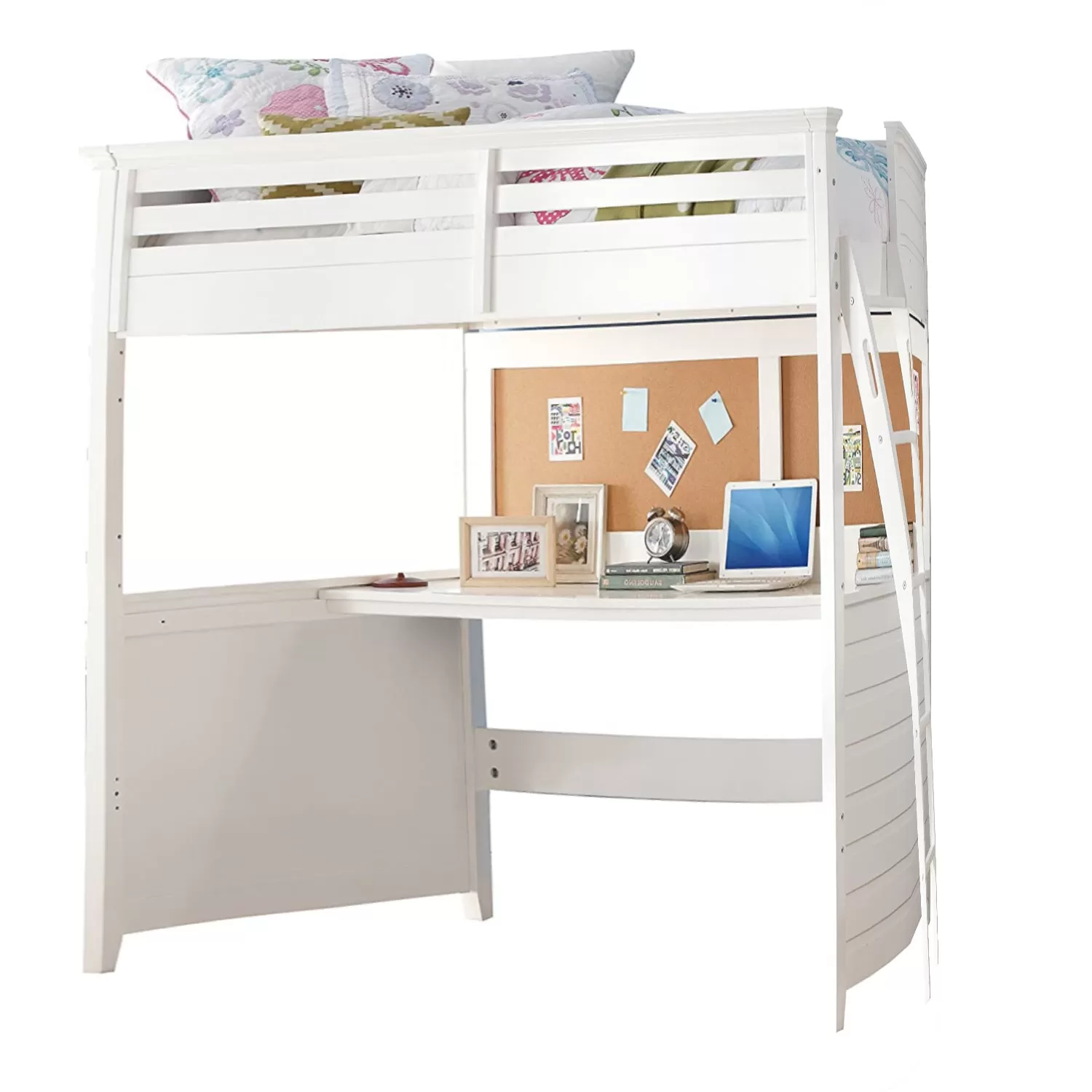 83 X 45 X 74 Twin White Poplar Wood Loft Bed With Desk