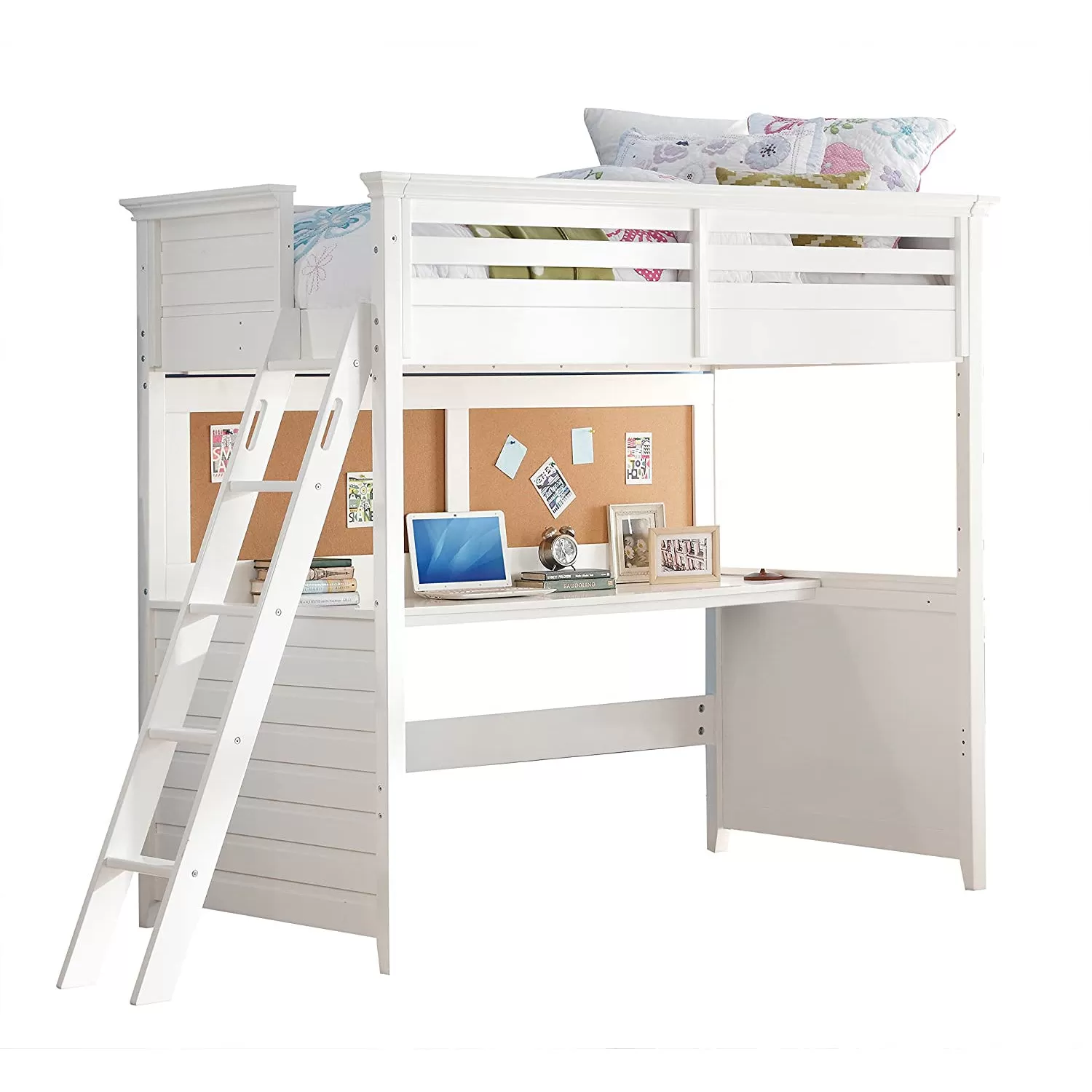 83 X 45 X 74 Twin White Poplar Wood Loft Bed With Desk