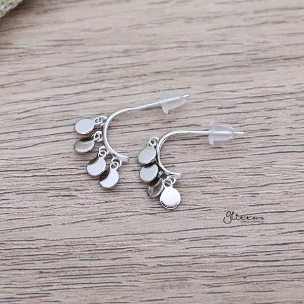 925 Sterling Silver Bend Stud Earrings with Drop Round Discs