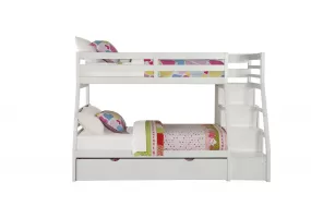 95 X 56 X 65 Twin Over Full White Storage Ladder And Trundle Bunk Bed