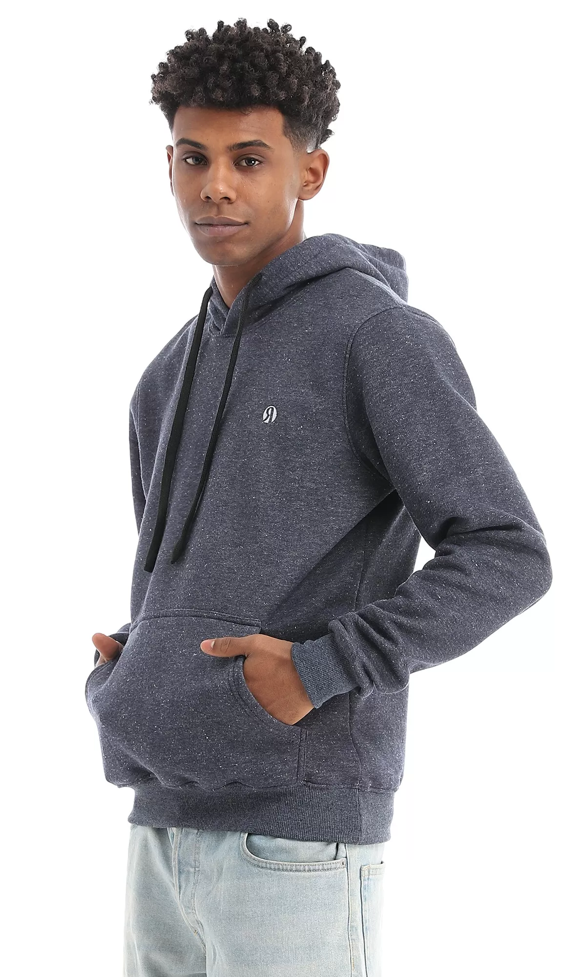 96048 Kanagaroo Pocket Slip On Heather Navy Blue Hoodie