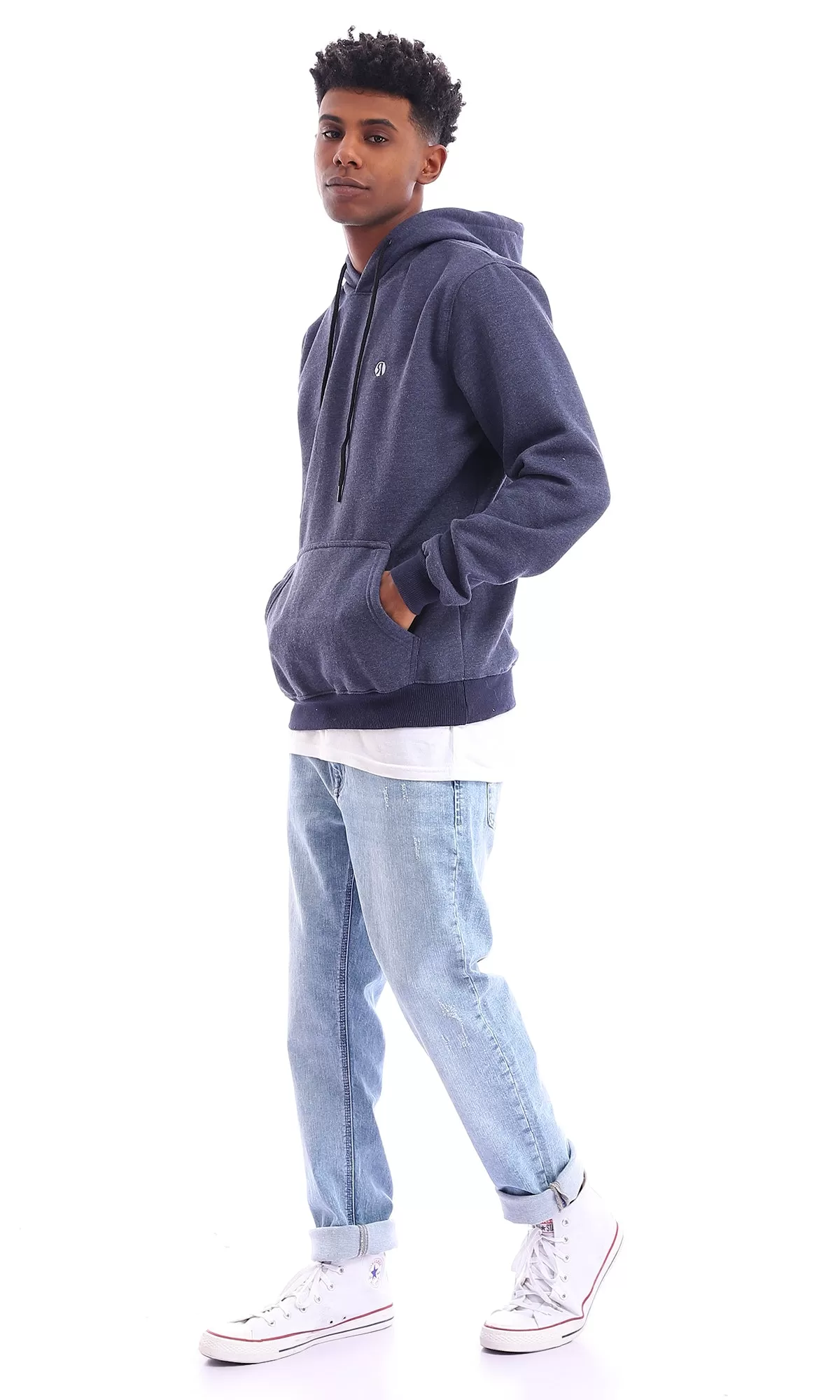 96052 Front Kangaroo Pocket With Full Sleeves Hoodie - Navy Blue