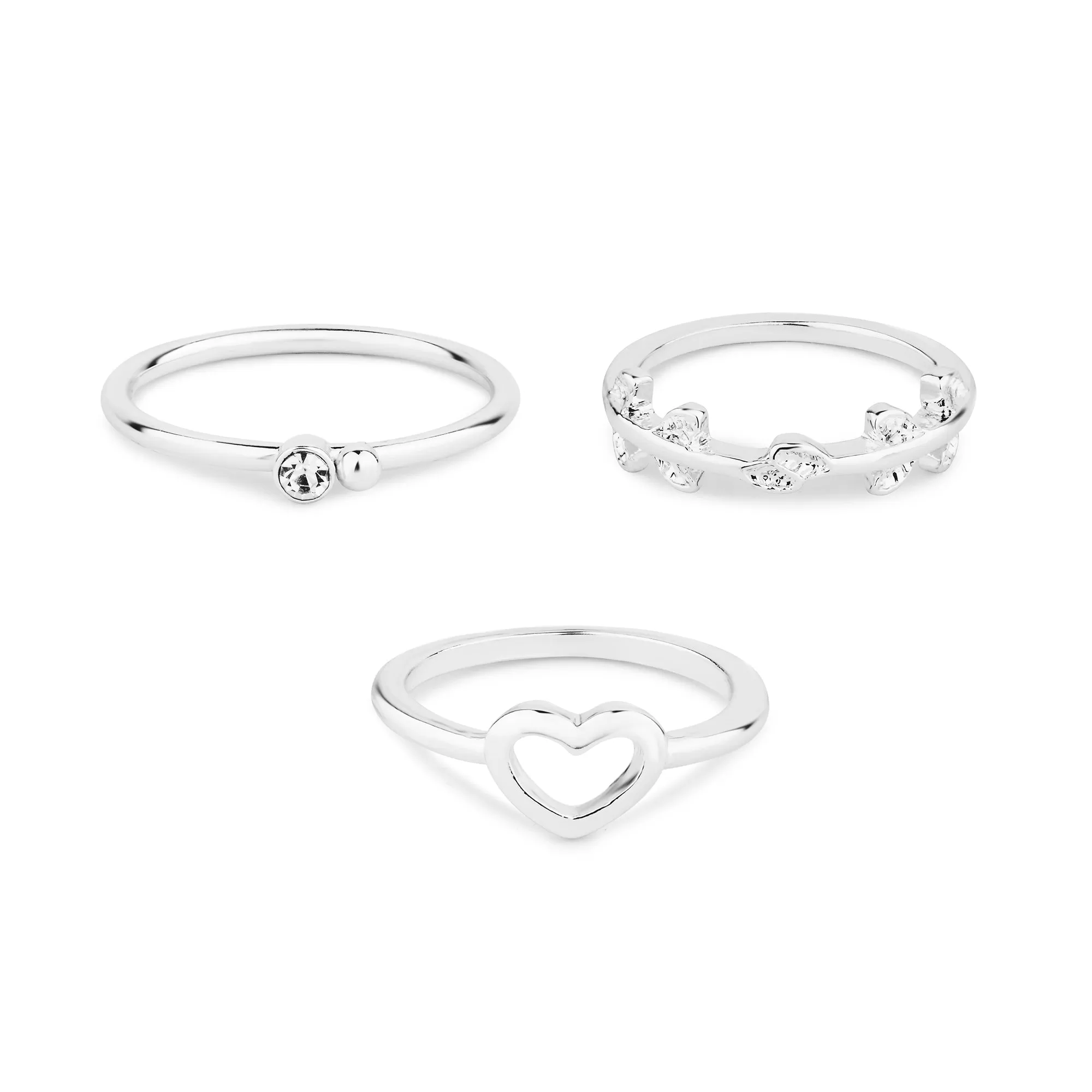 Accessorize London Women's 3 X Heart Vine Rings-Large