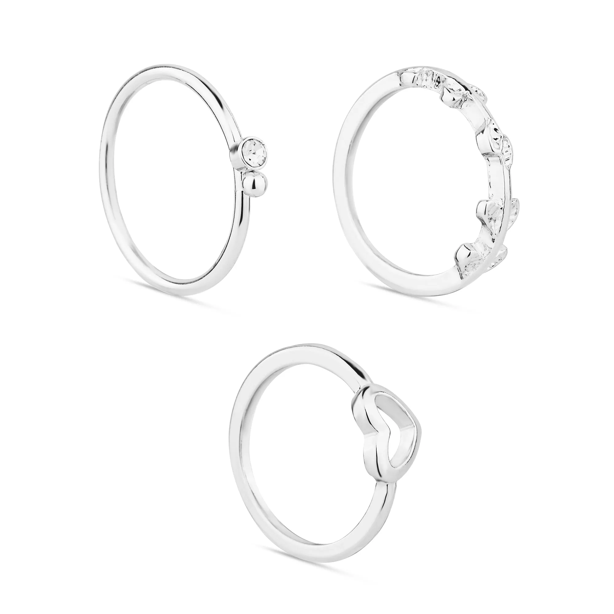 Accessorize London Women's 3 X Heart Vine Rings-Large