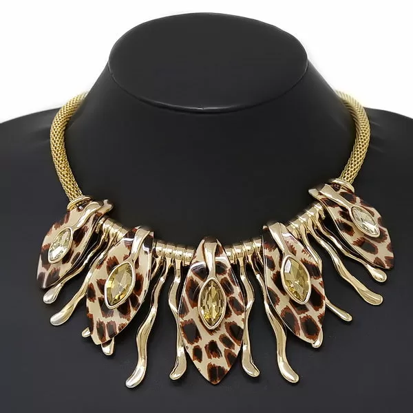 Acetate Marquise & Metal Bar Fringe Statement Necklace