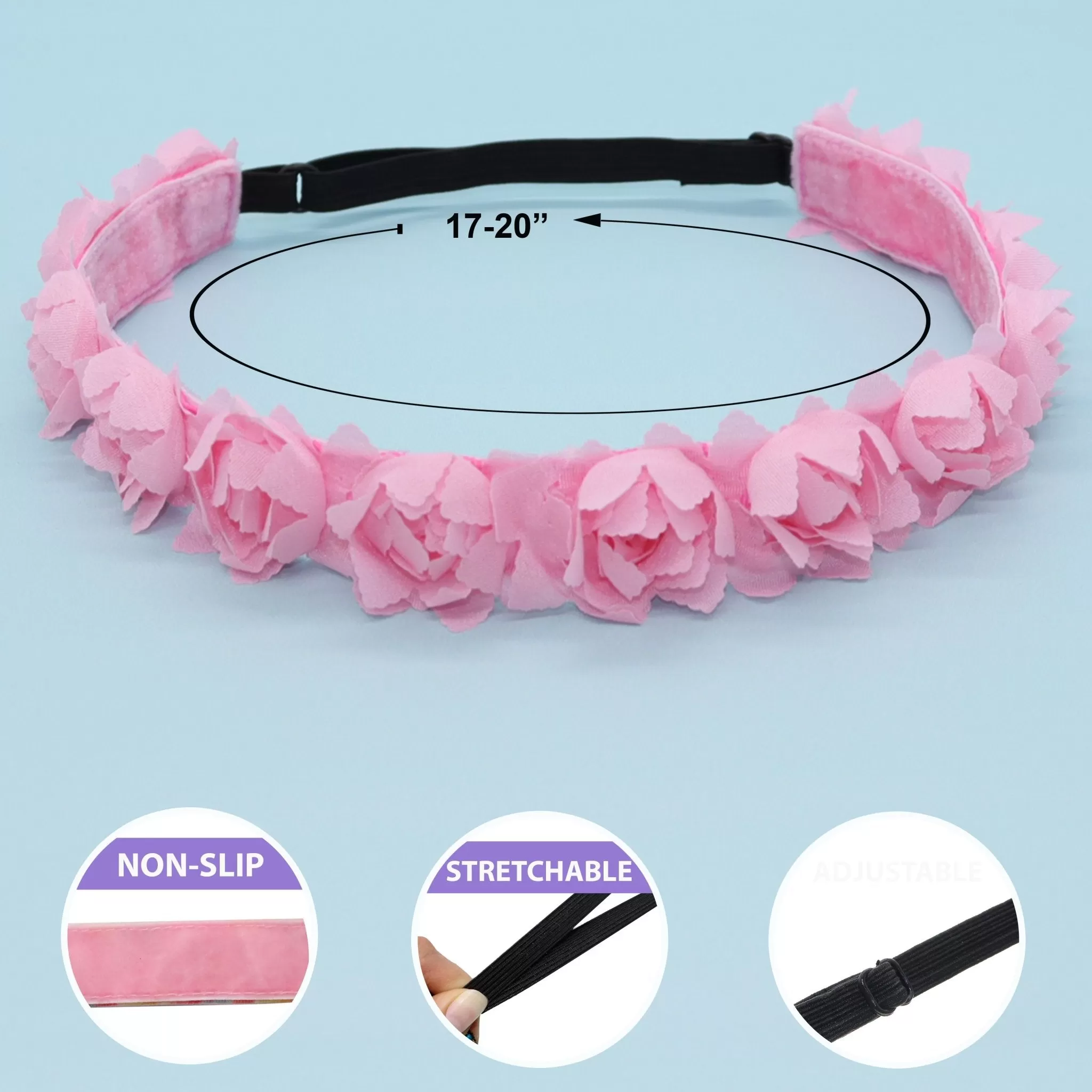 Adjustable No Slip Floral Headbands - 3 Pack