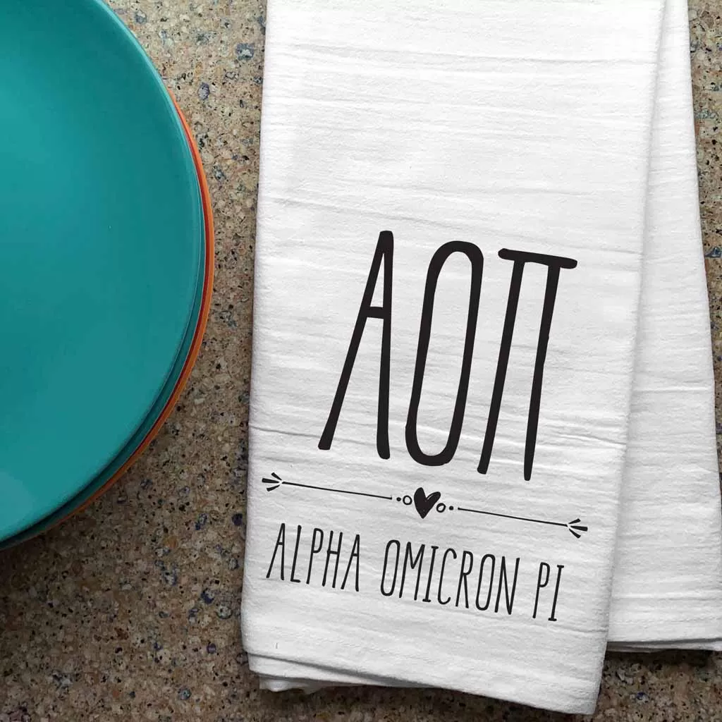 Alpha Omicron Pi Sorority Kitchen Towel with Boho Design