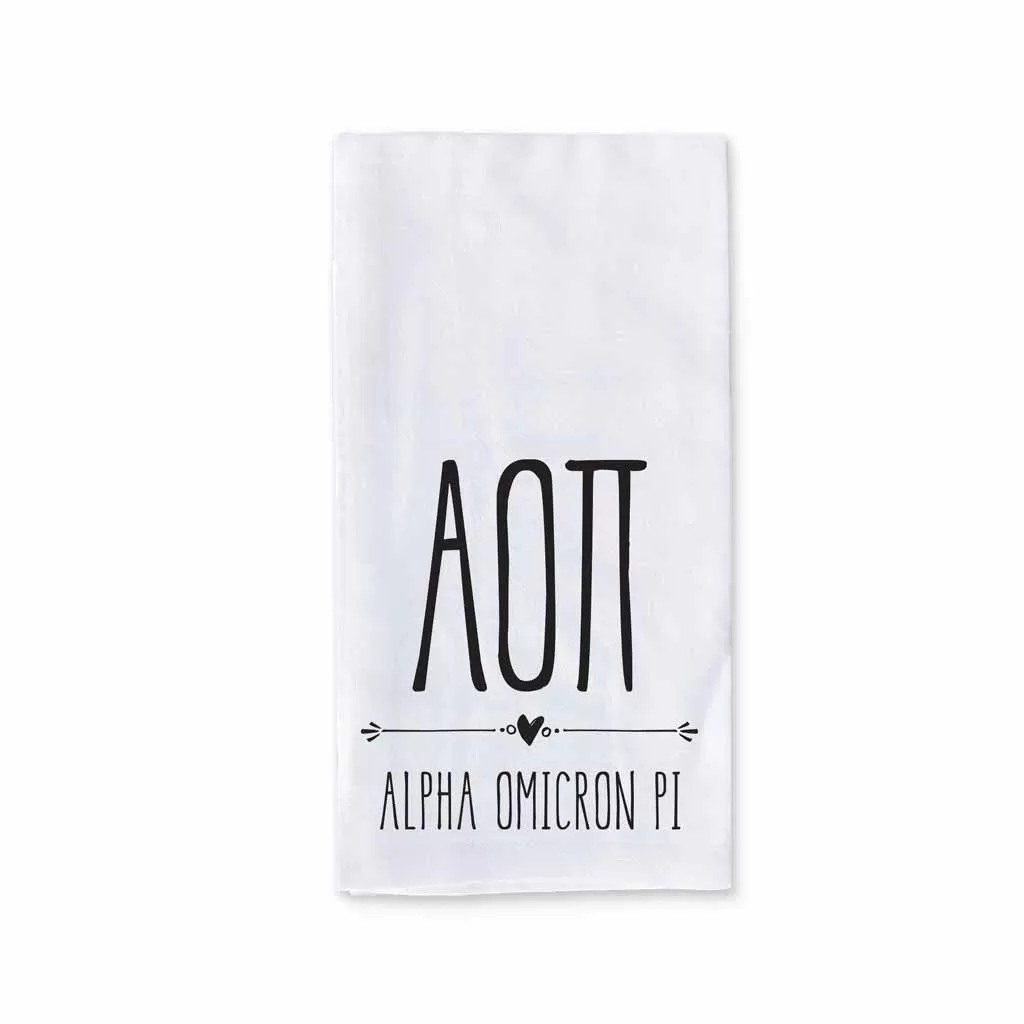 Alpha Omicron Pi Sorority Kitchen Towel with Boho Design