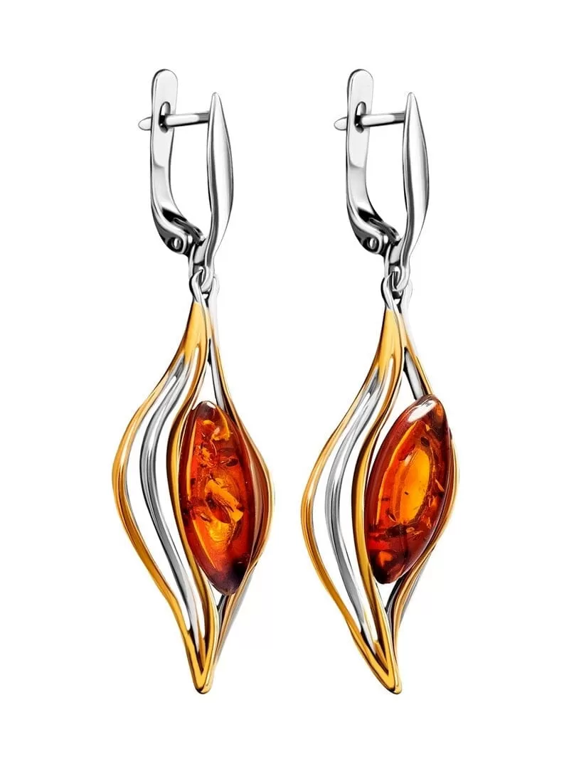 Amber Leaf Design Retro Earrings