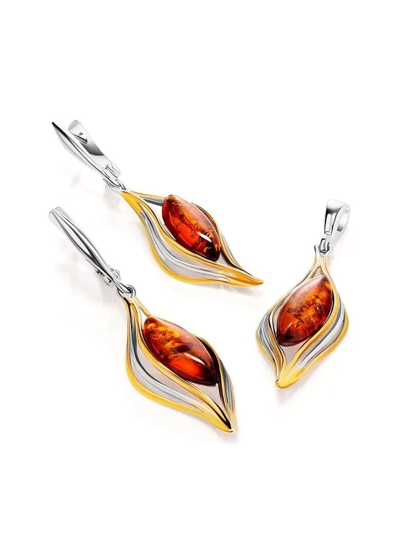 Amber Leaf Design Retro Earrings