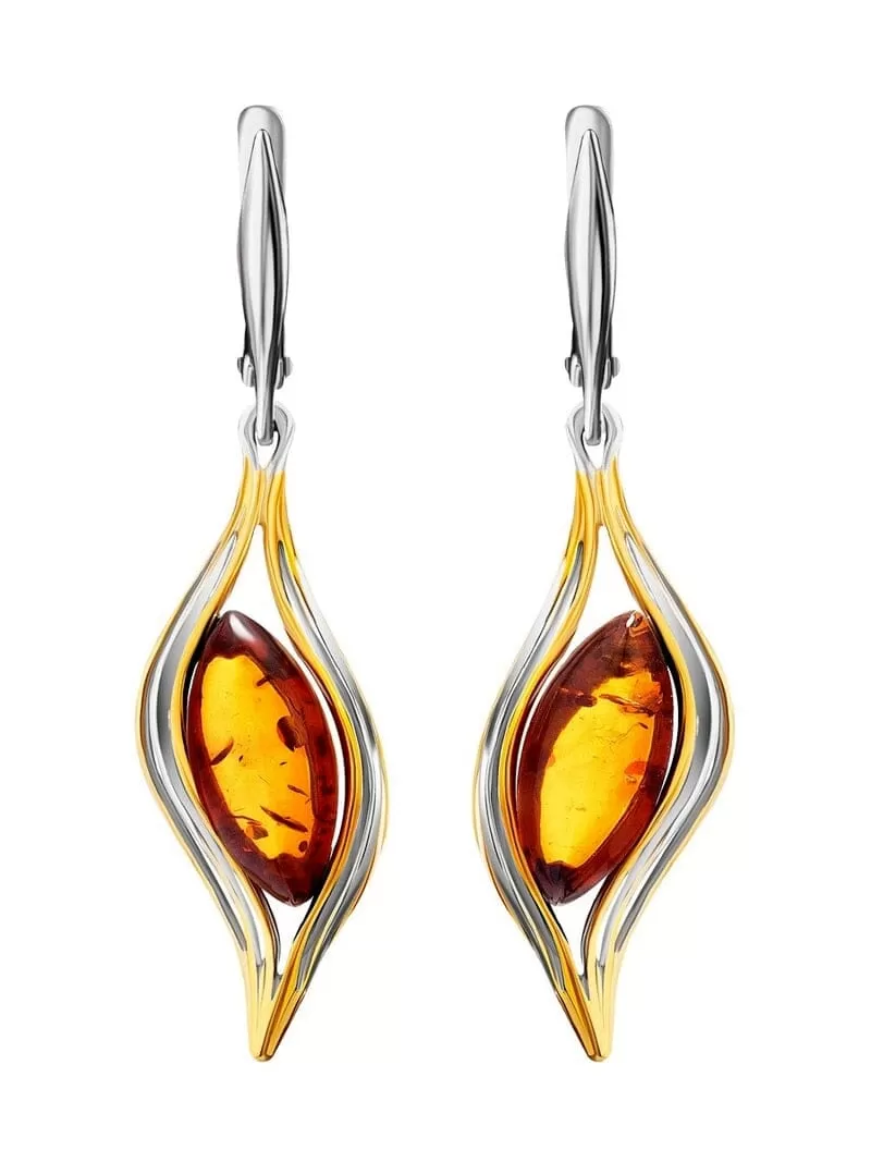 Amber Leaf Design Retro Earrings