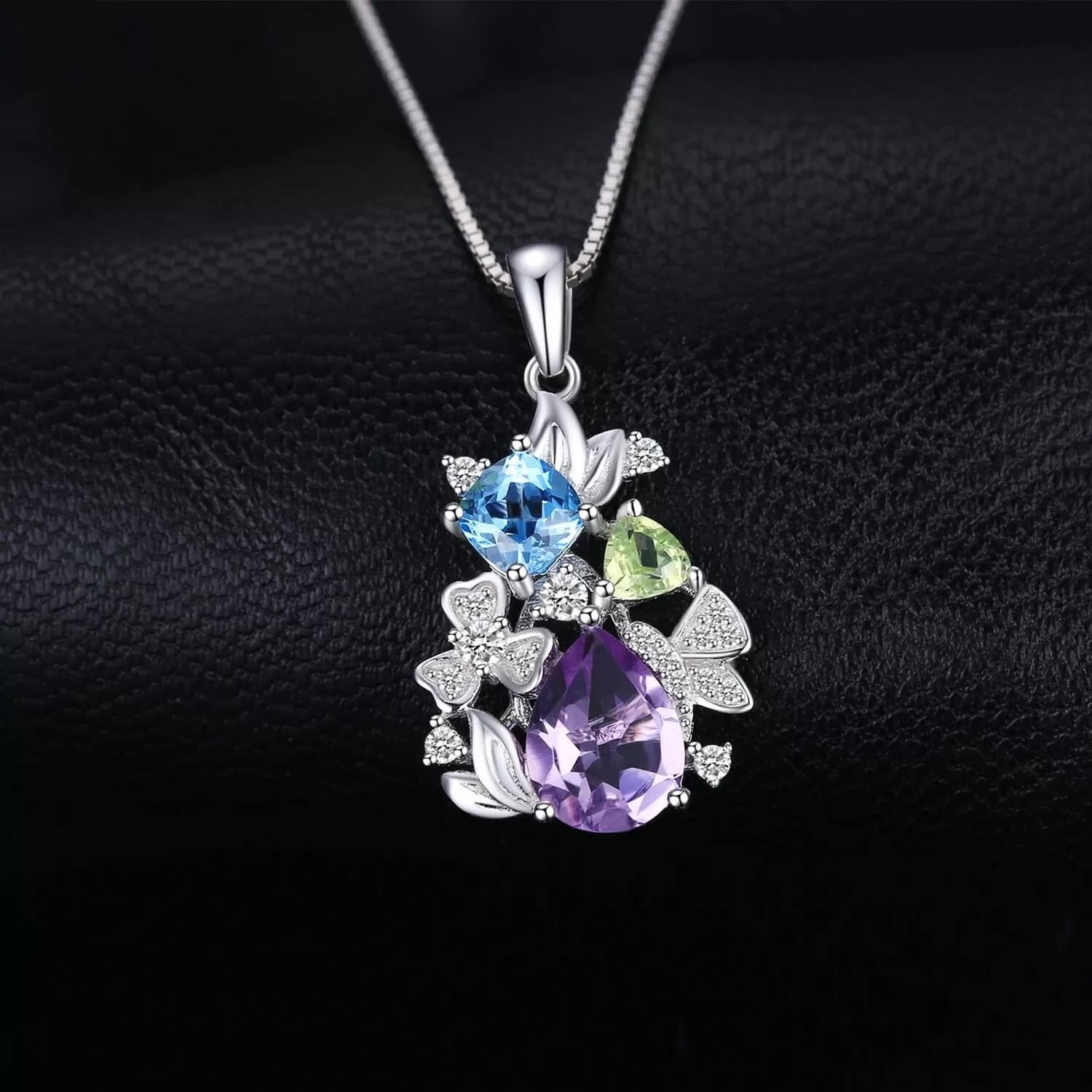 Amethyst Blue Topaz Peridot Flower Pendant 925 Sterling Silver Pendant - No Chain