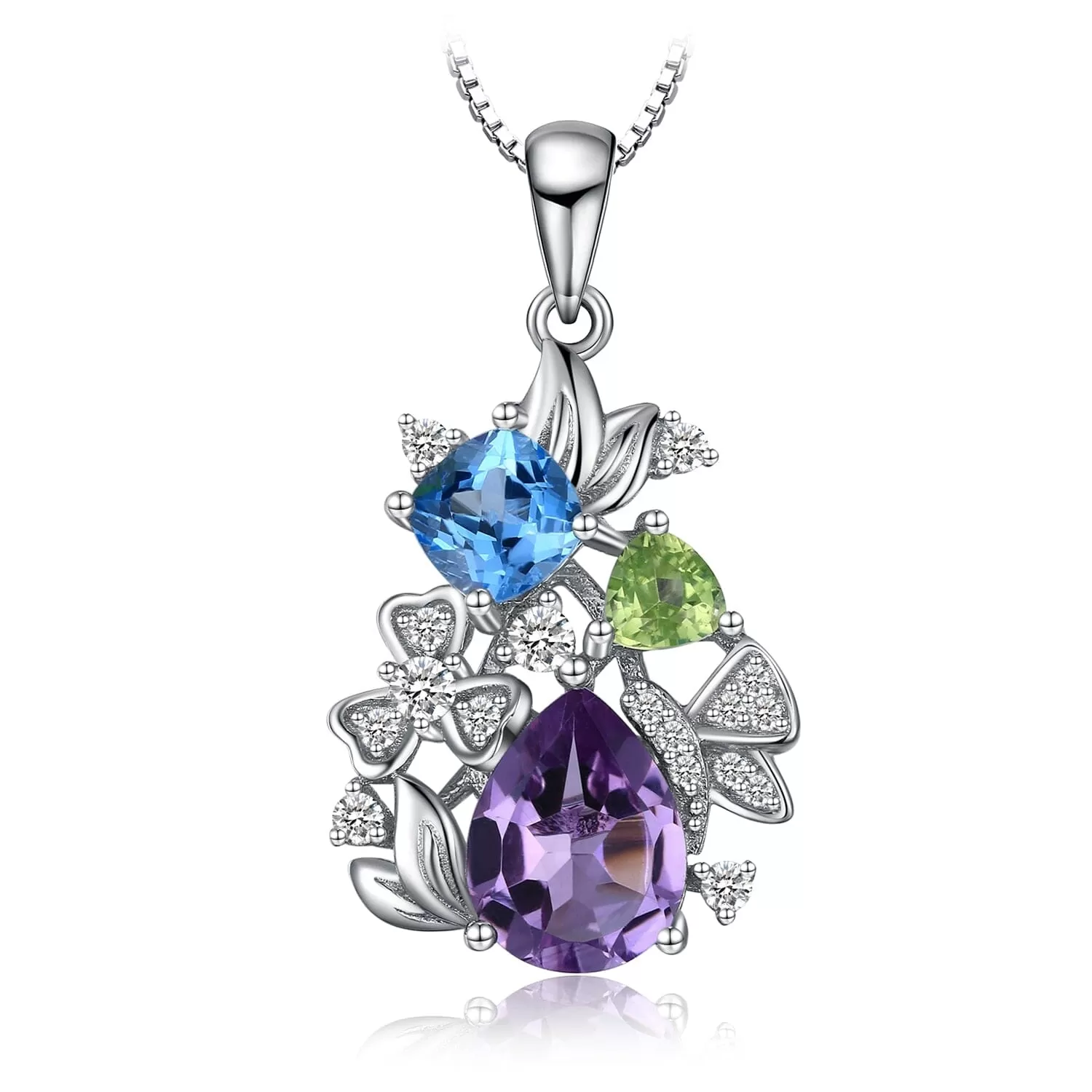 Amethyst Blue Topaz Peridot Flower Pendant 925 Sterling Silver Pendant - No Chain