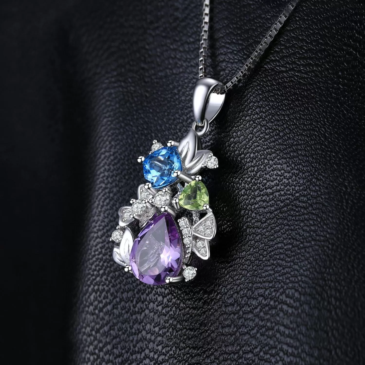 Amethyst Blue Topaz Peridot Flower Pendant 925 Sterling Silver Pendant - No Chain