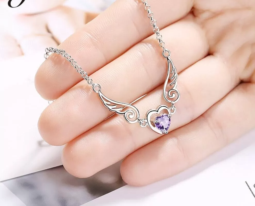 Amethyst Heart Angel Wings Bracelet